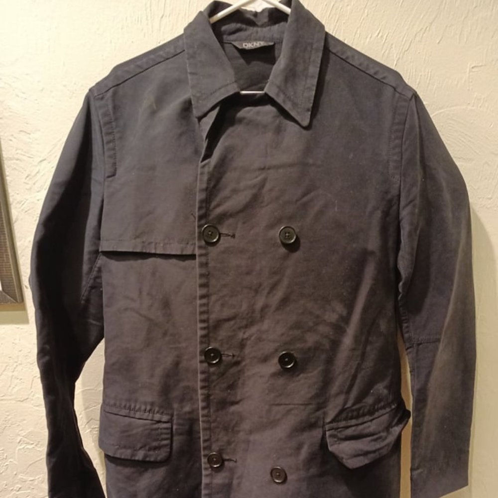 DKNY mens black double breasted trench coat